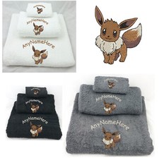 Evee (from Pokemon) Personalised Embroidered Towel set Choice of sizes & Colours