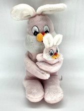 Vintage Pink Easter Bunny Holding Baby Plush 21" Interpur Made in Korea