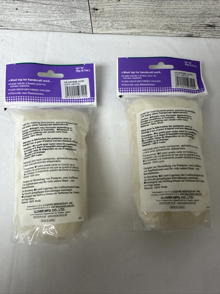 Clover 20 Grams Natural Wool Roving Off White 7920 2 pieces New - Image 2 of 4