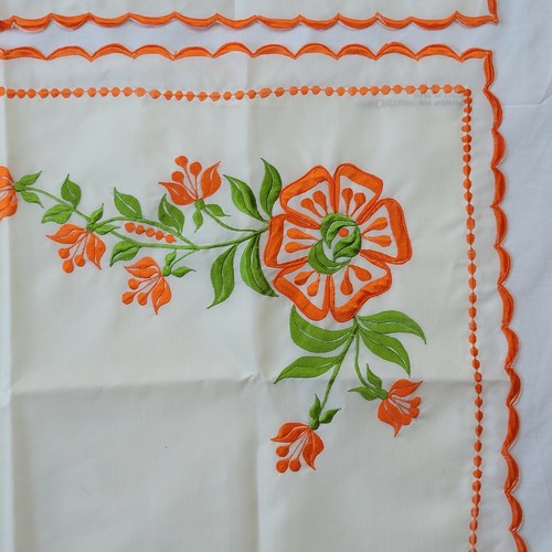 2 Vintage Chiffonille Orange Embroidered Floral Pillow Shams Poly Pima Cotton - Picture 4 of 12