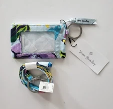 NEW Vera Bradley Zip ID Case Coin Purse Marian Floral Set With Matching Lanyard 