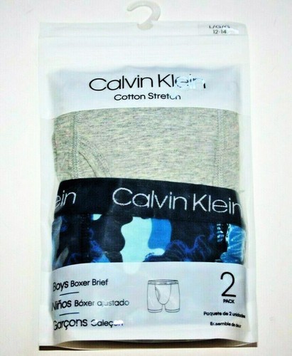 Calvin Klein Boys 2 Pack Boxer Briefs Blue Gray Navy Black Red Green New Cotton - Picture 8 of 33