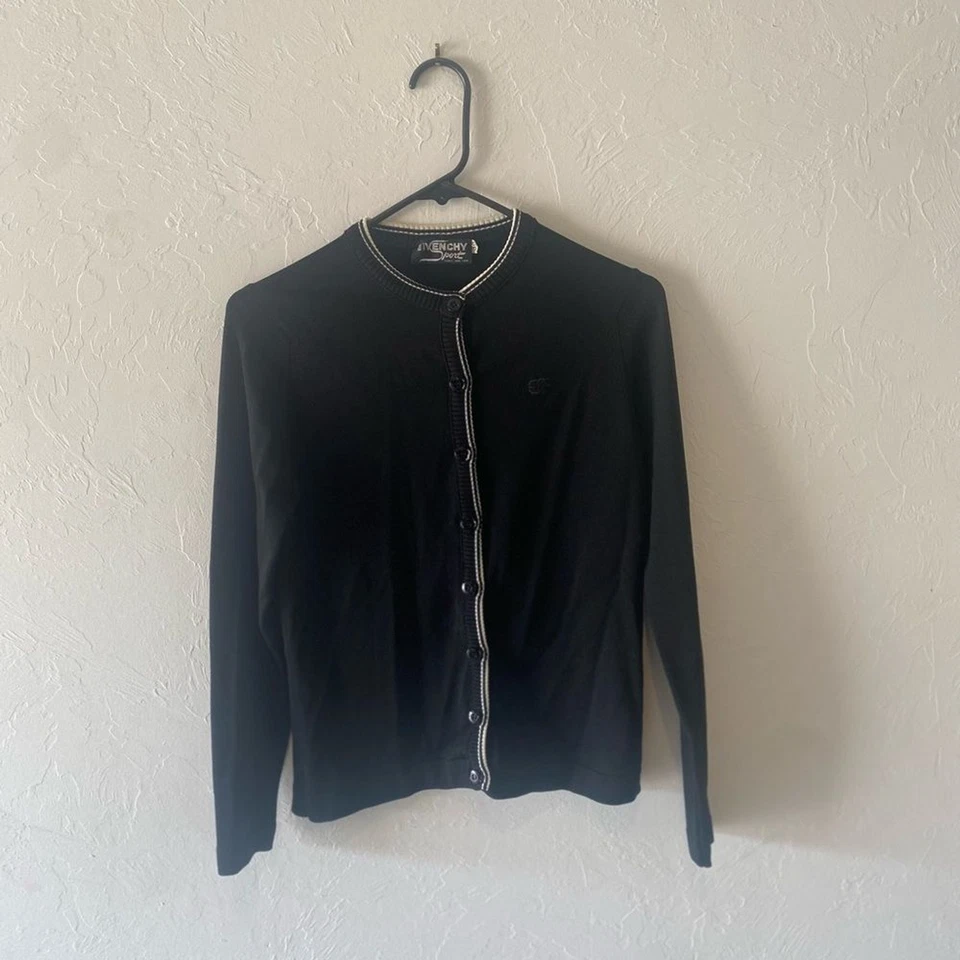 Cárdigan Givenchy Sport vintage negro con ribete blanco Foto 2 de 4
