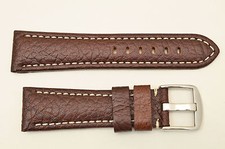 22mm Genuine Leather BROWN Watch Band padded strap silver tone buckle
