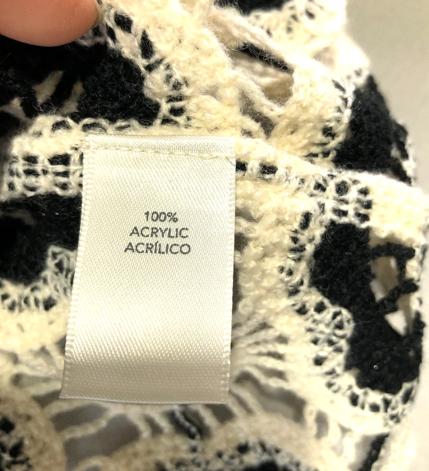 BKE крючком свитер женщин XL черный и кремовый цветы богемное - Изображение 3 из 4