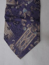 Karl Lagerfeld 100 Silk Men  s Necktie Short Paisley Floral Gold Purple 55" 3.5"