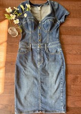GUESS Womens Naomy Button Front Corset Denim Bodycon Dress, Blue Size S $168