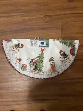 Humane Society Table Top Tree Skirt Dogs Plaid 22" BellsChristmas Tree NEW