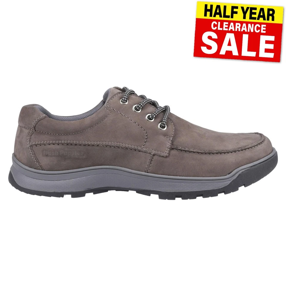 Hush Puppies Tucker Lace Up Memory Foam Leather Moccasin Shoes Grey