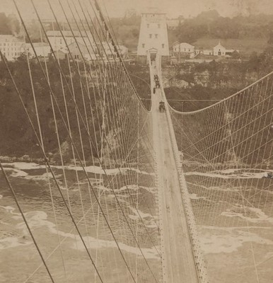 Horse & Buggy's Elevator tower Suspension Bridge Niagara Falls NY Stereoview 