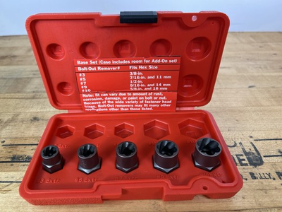 #ad Sears Craftsman USA 5pc Bolt Out Damaged Bolt Nut Remover Base Set w case $33.00