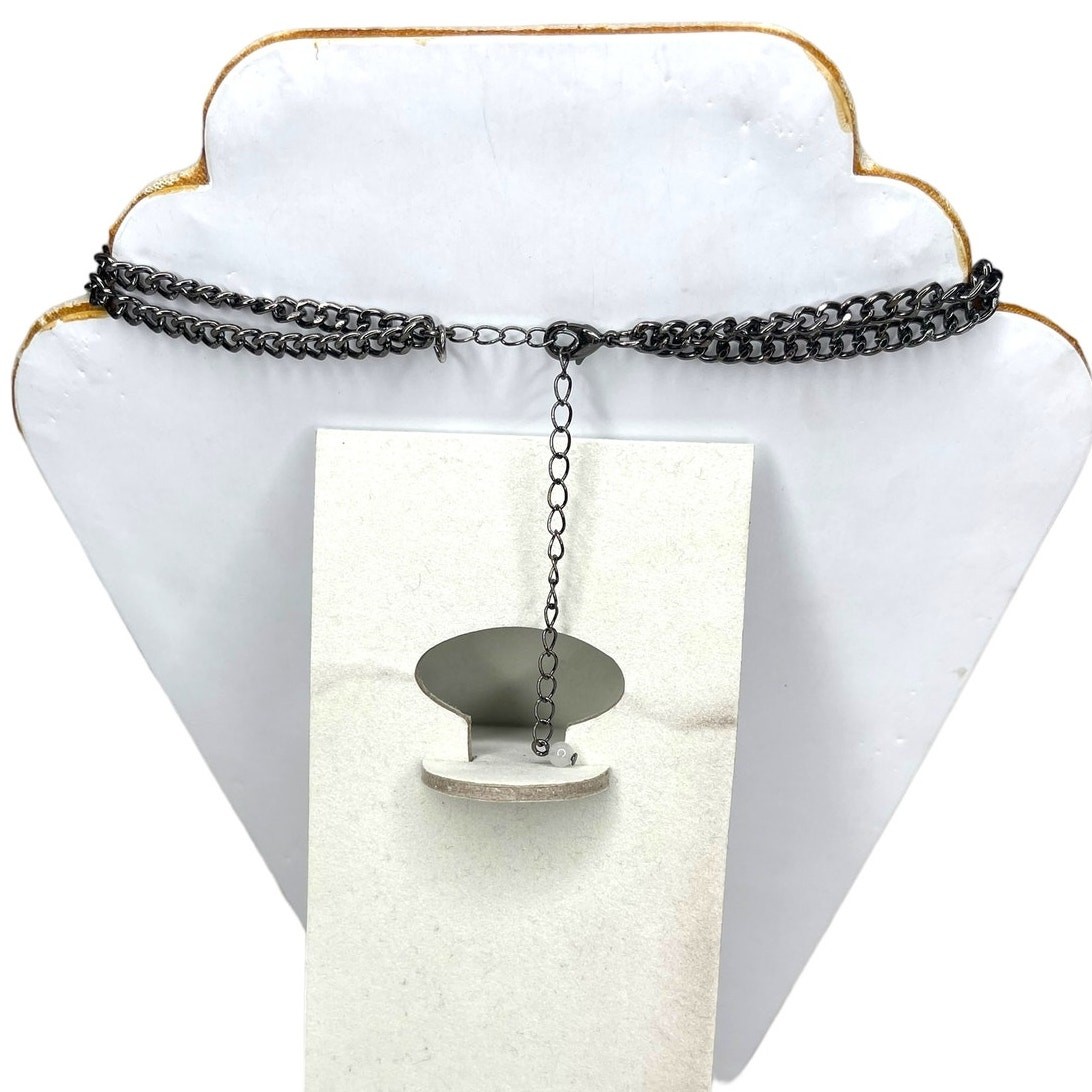 Black Rhinestone and Chain Statement Necklace Flo… - image 3