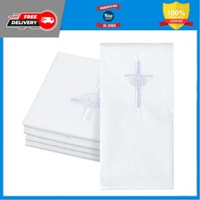 6 Pcs Embroidered Cross Shell Baptism Napkin Set 12x12 Inch White Christening