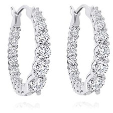 925 Sterling Silver Cubic Zirconia Inside Out Hoop Earrings
