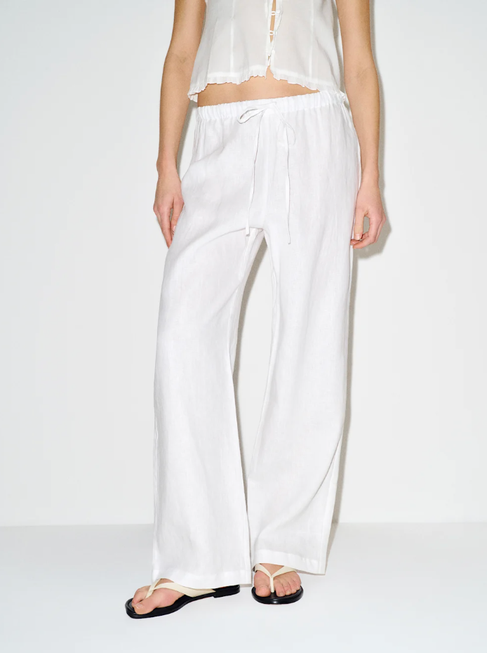 Reformation Olina Linen Straight Leg Pants in White Size XL
