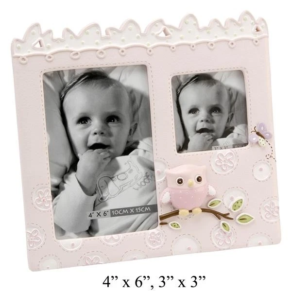 Bilderrahmen Eule 3D für Mädchen Pink - Fotorahmen Babyeule Rosa