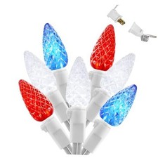 4th of July String Lights   70 Count C6 Led, 24.6ft UL Listed 1 Red White Blue
