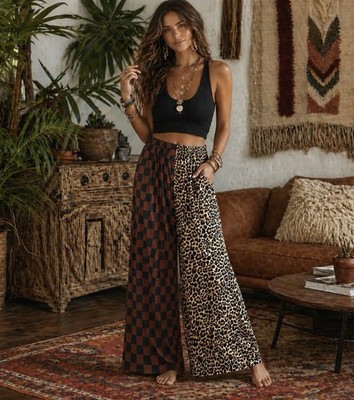 Jade By Jane Leopard Checked Wide Leg Pants