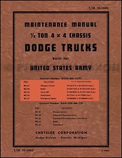 1941-1947 Dodge Wc Half Ton Army Truck Shop Manual 4x4 Repair Service Book