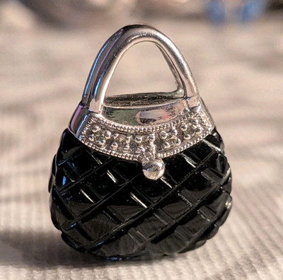 3,22 g 10 kt Weißgold Onyx Diamant Helzberg x Alwand Vahan Handtasche Anhänger Charm