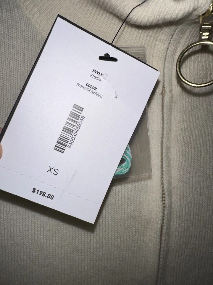 Suéter BLOOMINGDALES NUEVO CON ETIQUETAS Talla XS Gran Tamaño 100% Cachemira Cuarto Cremallera Marfil H67 Foto 3 de 4