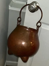 Vintage Hammered Copper Heavy Cauldron With Handle & three legs Price Tag $2,523