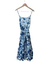 Joie Sleeveless Cotton Blend Long Floral Tie Waist Midi Maxi Dress Blue 16