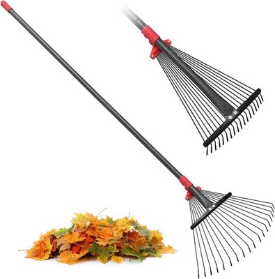 18 Zinken verstellbar langer Stiel Garten Rasen Laub Metall Rechen Kopf - 167 cm. 5,5 Fuß