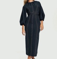 ASOS DESIGN Marineblaves Midikleid mit long sleeve