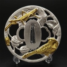 Japanese Tsuba Sword Guard Katana SY108 guard praying mantis and bird illustrati