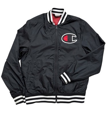 Champion Jacket Mens Size Medium Black Varsity Jacket Windbreaker Bomber Lined