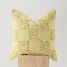 Double Stitch 100% Cotton Boho Checkered Throw Pillow Covers, Lemon Yellow