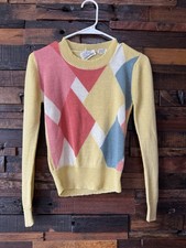 Vintage 70s Pastel Argyle Sweater Hillbilly Acrylic Knit Preppy Retro Size S