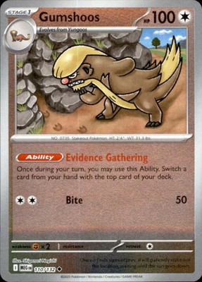 Pokemon Gumshoos Uncommon Reverse Holo MEG 110/132 NM
