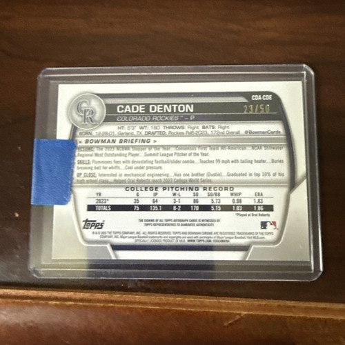 2023 1st Bowman Draft Chrome True Gold Cade Denton Auto /50 RC SP Pack Fresh - Picture 2 of 2