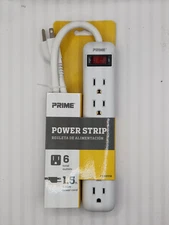 Prime 6 Outlet White Power Strip with 1.5 ft. Cord