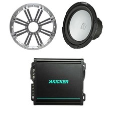 Kicker 10 Inch Marine Subwoofer Silver 800 Watt Amplifier Bundle
