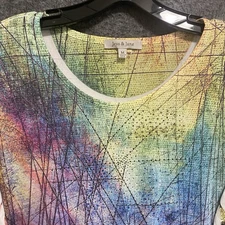 NEW Jess and Jane Top Womens M Artsy Sequin Abstract Tie Dye Tunic Asymmetrical