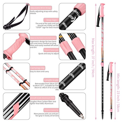 Ultralight Adjustable Hiking Poles for Kids, Collapsible 2-Pack, 23 - Picture 4 of 6
