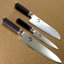 Kai Seki Magoroku Damascus Knife 3pcs Set Santoku Petty Gyuto Japan JP