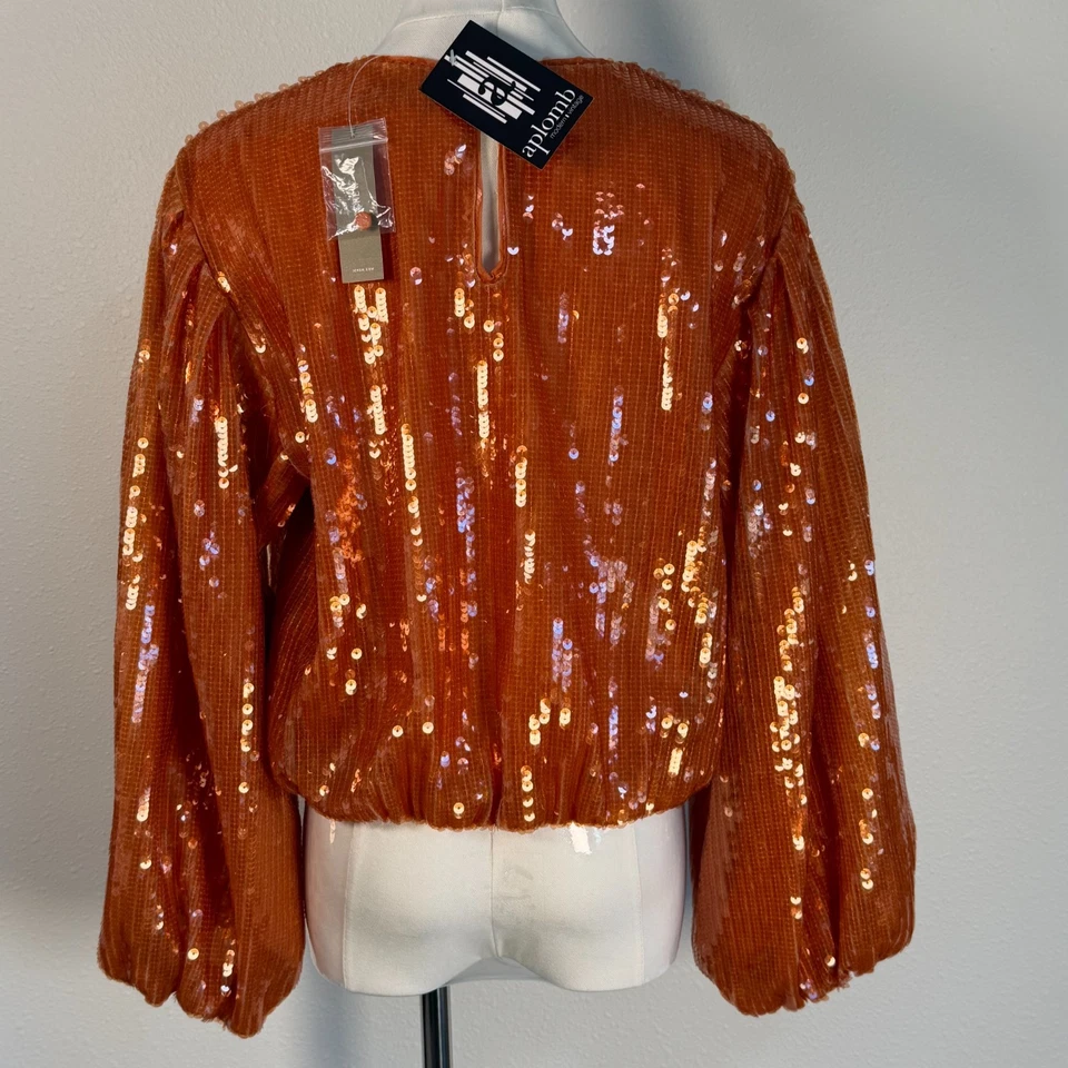 Blusa Top J.Crew Naranja Lentejuelas Manga Globo Talla M Nueva con Etiquetas Fiesta de Vacaciones Foto 3 de 4