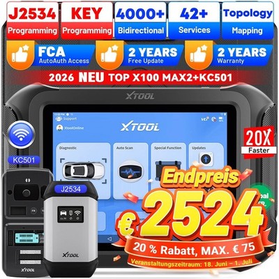 2026 XTOOL X100 MAX2+KC501 Profi OBD2 Diagnosegerät Scanner Key Programmer J2534