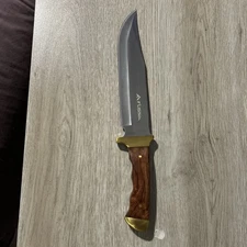 Flissa 14" Bowie Hunting Knife Full-tang Fixed Blade Wood Handle Knife Survival