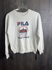 Vintage 1980  s Classic White FILA Print Logo Sweatshirt With Pockets Size Large