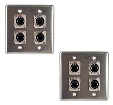 2 Quad Wall Plate with 4 RJ45 Tactical Ethernet Pass-through Connectors