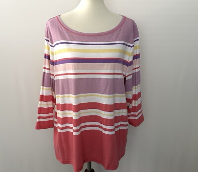 Basic Editions-Woman's Tunic Top Multicolor Striped Stretch Pullover Sz 2XL