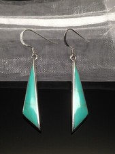 925 Sterling Silver Turquoise Dangle Earrings Triangle Bar Hook 32mm 1.26" /47mm