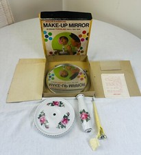 VTG Teeco Original 1968 Art Deco Porcelain Makeup Mirror Floral White JAPAN
