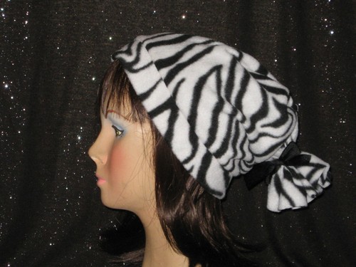 Handmade Woman's Fleece Hat - Black, white zebra print - One size - Picture 2 of 2