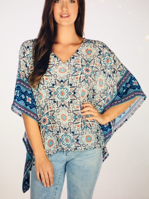 Tolani Briyana Navy Blue Floral Silk Print Tunic Top Small